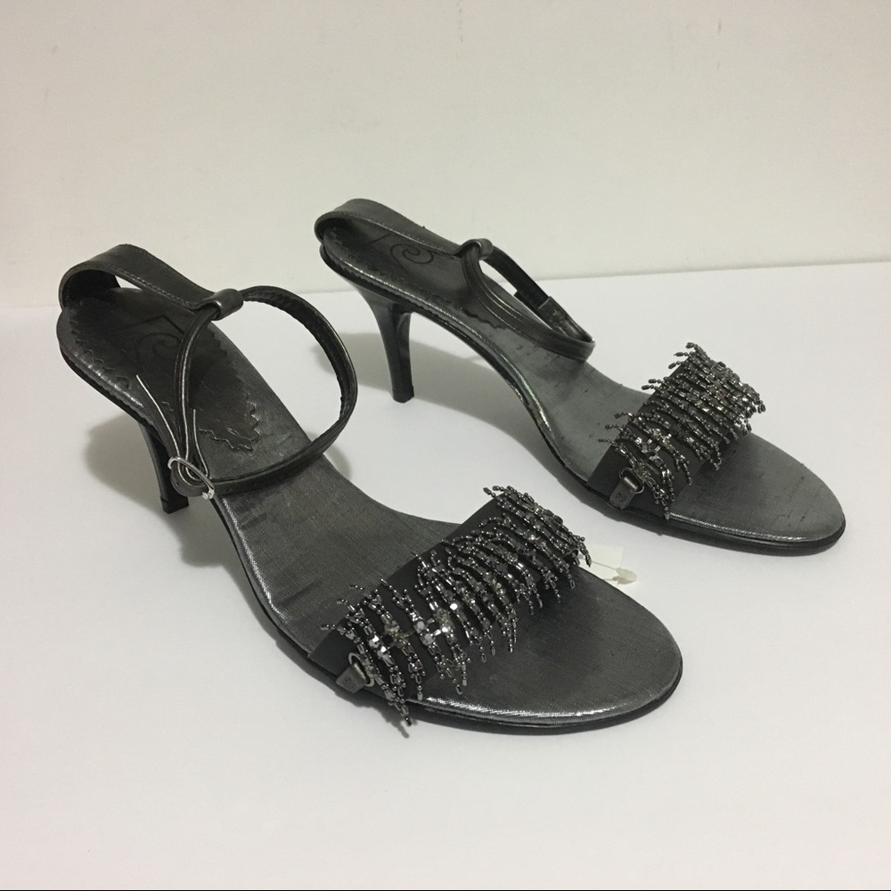 Pierre Cardin Black Silver Sandals 3" Heels Sz 8